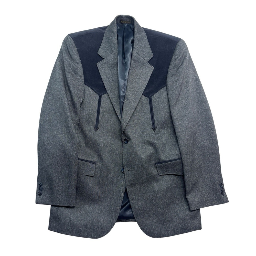 vtg Circle S 38R Blue Western Blazer Jacket Sport Suit Coat Faux Suede Cowboy